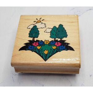 Spring Meadow With Flowers Canadian Maple Collection Wood Mounted Rubber Stamp